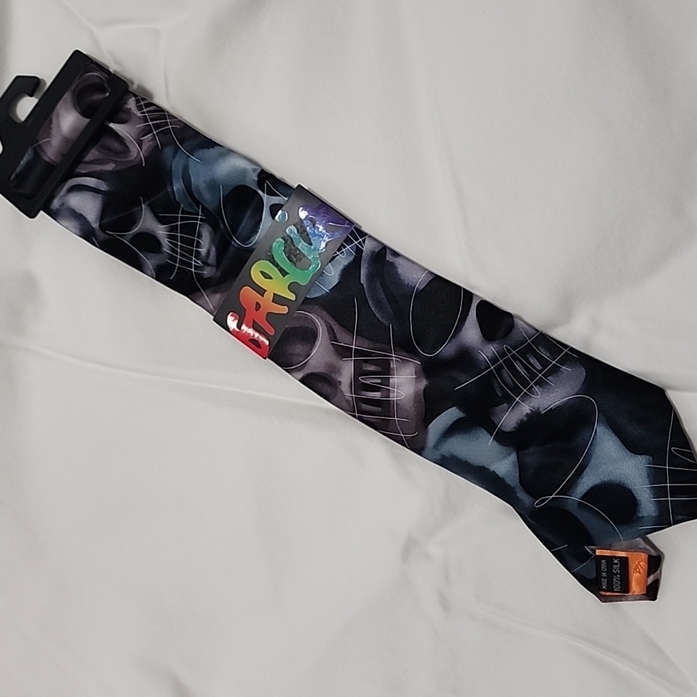 J. Garcia Black and Gray Skull Tie